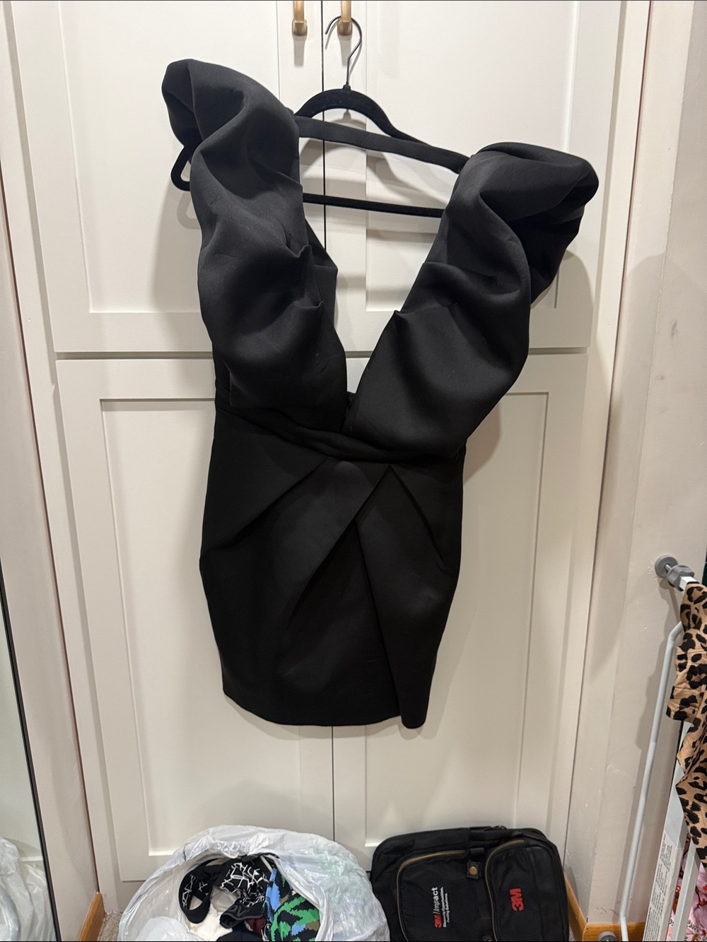 SPANX Black Sculpted Ruffle-Shoulder Mini Dress